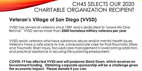 NCMS Chapter 45's 2020 Charity Donation - Veteran's Village San Diego (VVSD)   primary image