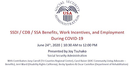 SSDI / CDB / SSA Benefits, Work Incentives, and Employment During COVID-19 primary image
