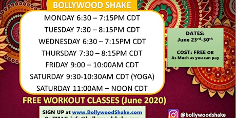 FREE ONLINE BOLLYWOOD WORKOUT CLASSES (JUNE 2020). COME SHAKE WITH US!! primary image