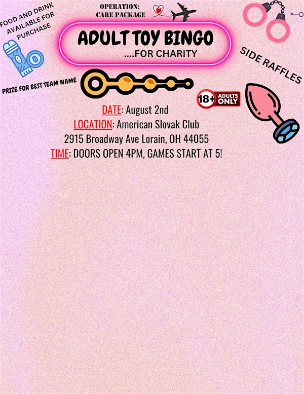 ADULT TOY BINGO- SATURDAY 8/2