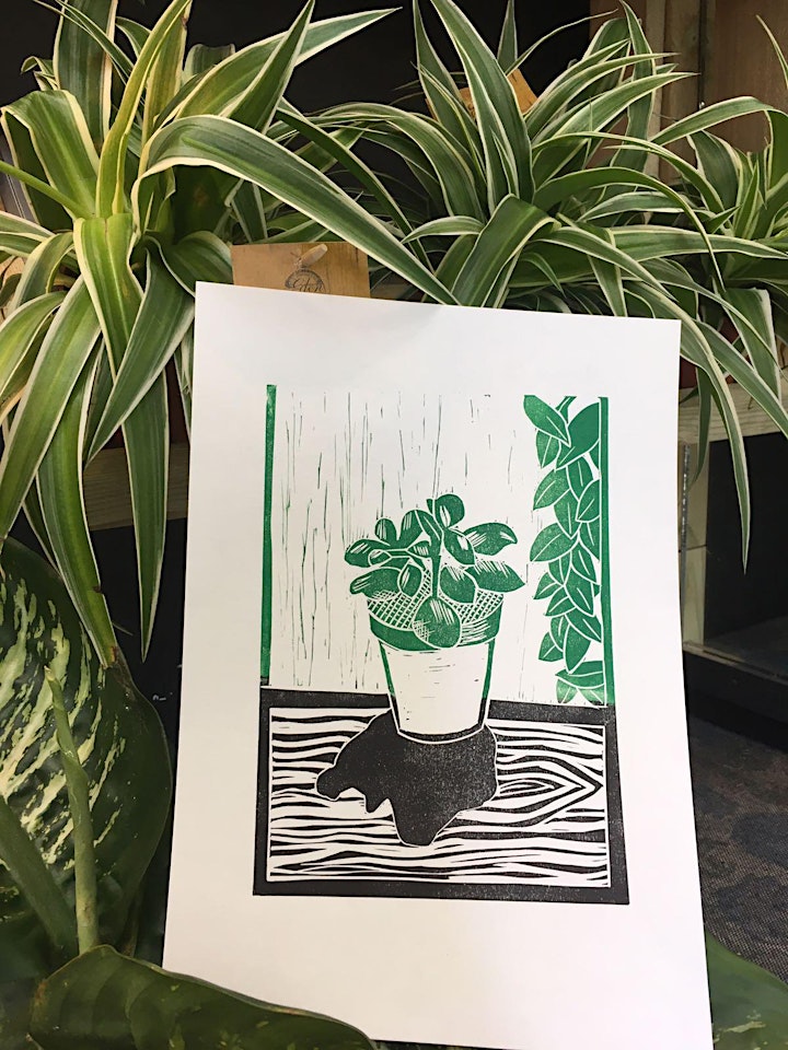 Drawing, Lino cutting and printing of botanicals in a plant shop! image