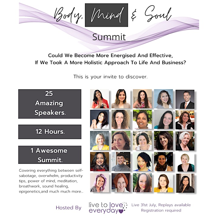 Body, Mind and Soul -  Virtual Summit - FREE TO REGISTER BEFORE 19TH JULY image
