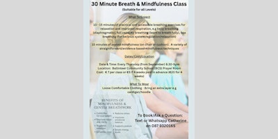 Image principale de Weekly 30-Minute Breath & Mindfulness Class (All Levels)