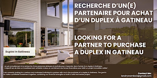 Recherche d’un(e) partenaire pour achat d’un duplex à Gatineau primary image