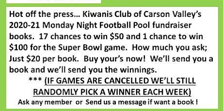 Kiwanis Club of Carson Valley  Monday Night Football 2020 primary image