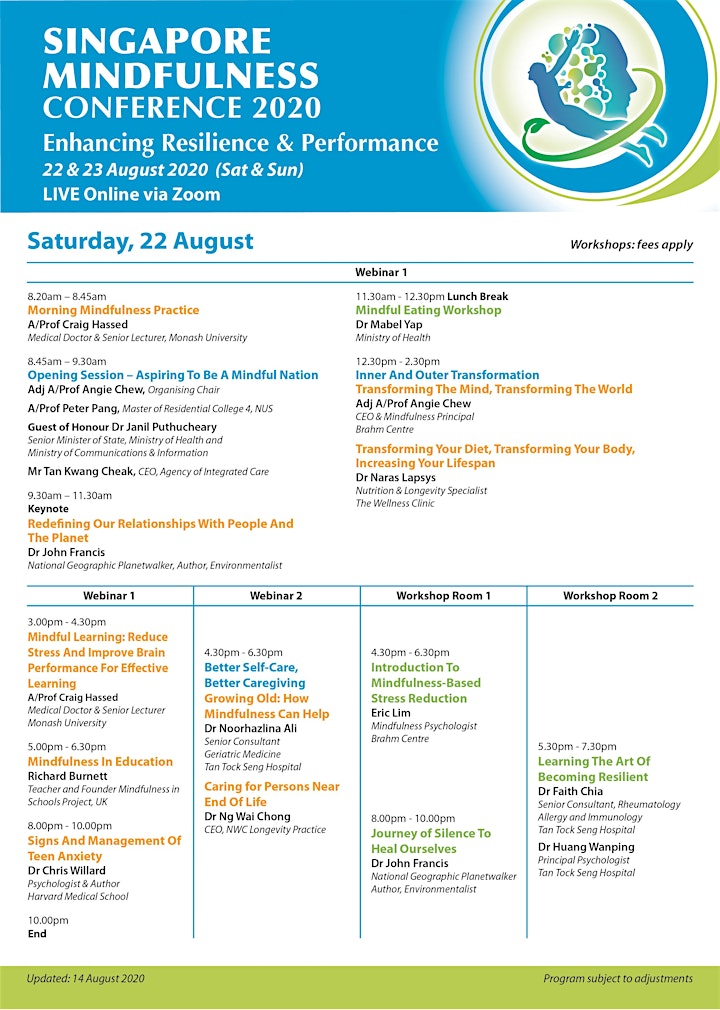 Singapore Mindfulness Conference 2020 -29/30 August Post-Conference Program image