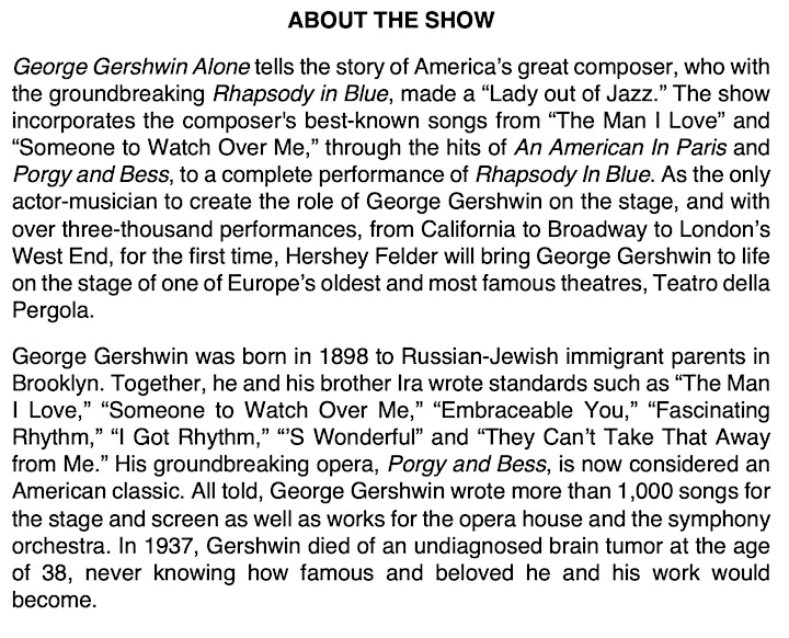ON DEMAND: Hershey Felder as GEORGE GERSHWIN ALONE - Live  from Florence image