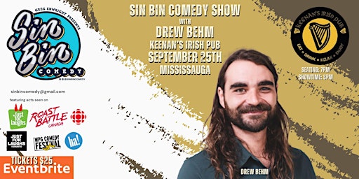 Image principale de Sin Bin Comedy Show with Drew Behm at Keenan's Irish Pub - Mississauga