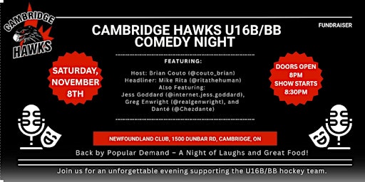 Image principale de Cambridge Hawks U16 BB/B Comedy Night Fundraiser