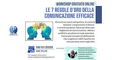 Image principale de WORKSHOP GRATUITO ONLINE: LE 7 REGOLE D'ORO DELLA COMUNICAZIONE EFFICACE