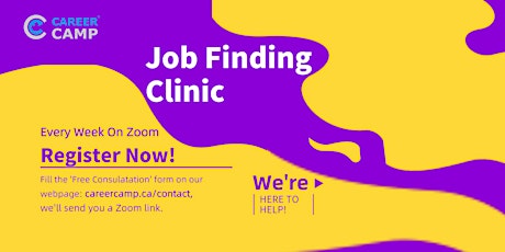 Job Finding Clinic - register &select a time slot on careercamp.ca/contact primary image