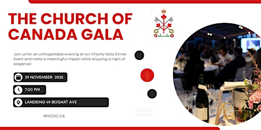 Image principale de THE CHURCH OF CANADA 2ND ANNUAL FUNDRAISING GALA  DINNER