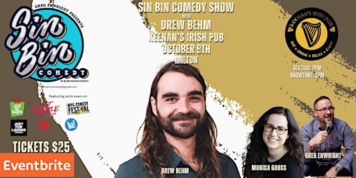 Image principale de Sin Bin Comedy Show with Drew Behm at Keenan's Irish Pub - Milton