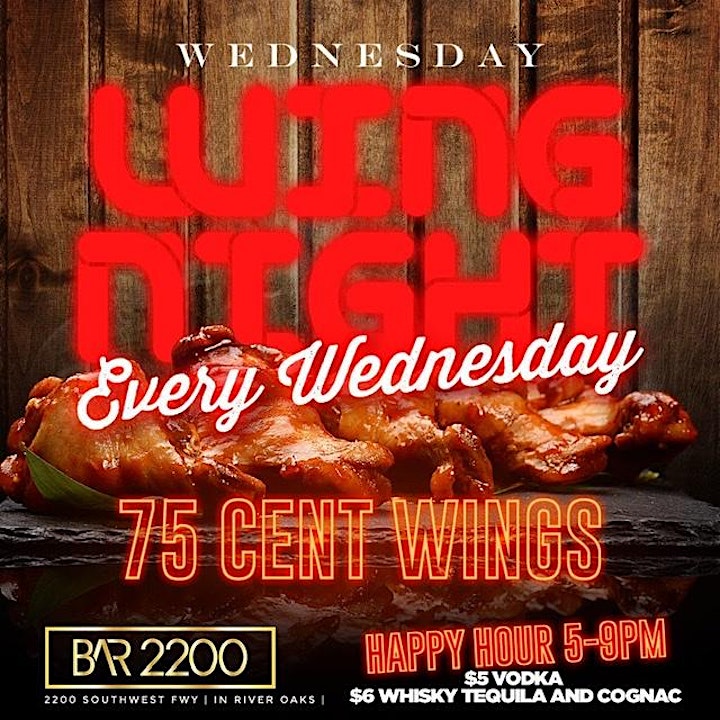 Wednesday Wing Night @ Bar 2200| 75 Cent Wings | Happy Hour | $20 Hookah| image