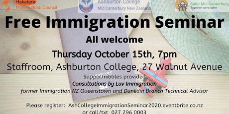Ashburton College Immigration Seminar primary image