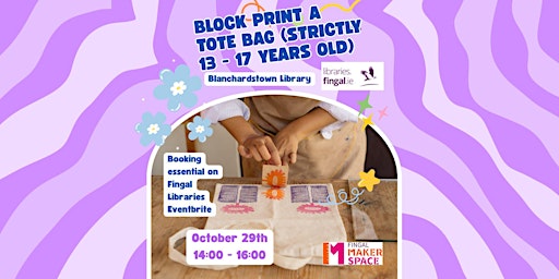 Image principale de Block print a tote bag (Strictly 13 - 17 years old)