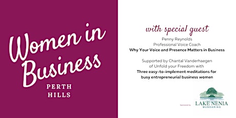 Perth Hills WIB with guest speaker, voice coach, Penny Reynolds primary image
