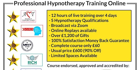 Five Star Accredited Online Hypnotherapy & NLP Hypnosis Mind Therapy Course primary image