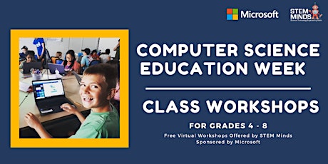 FREE! Computer Science Education Week #HourOfCode Workshops for Grades 4-8