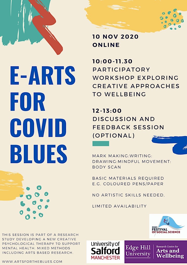 E-Arts for Covid Blues: creative workshop for psychological wellbeing image