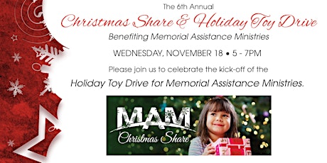 Holiday Toy Drive  Kick-Off Party Benefiting Memorial Assistance Ministries