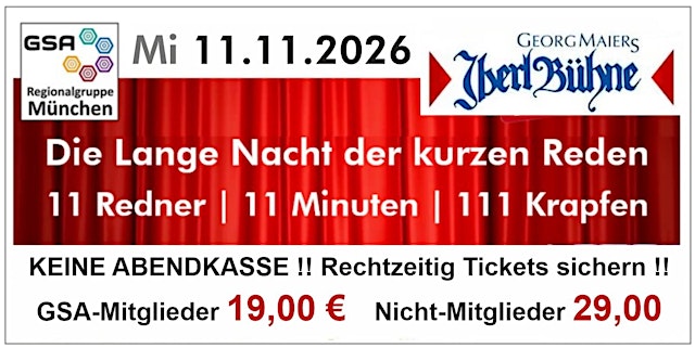 Die Lange Nacht der kurzen Reden - 11 Redner je 11 Minuten und 111 Krapfen primary image