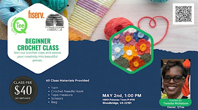 Image principale de Beginner Crochet Class Hosted by Tanisha Nicholson, Owner of QTee