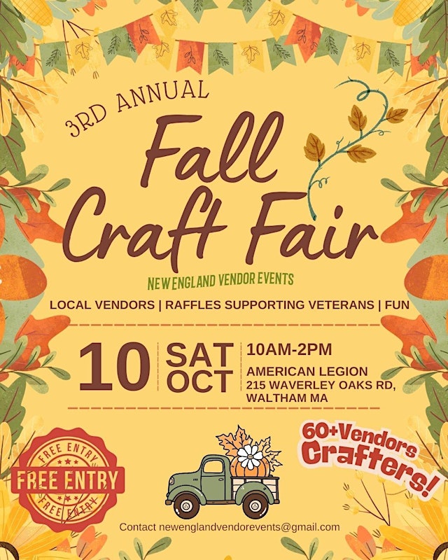 Hauptbild für Waltham 4th Annual Fall Craft Fair