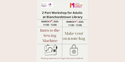 Make your own tote bag for Adults: 2 parts workshop on March 2nd and 9th primary image