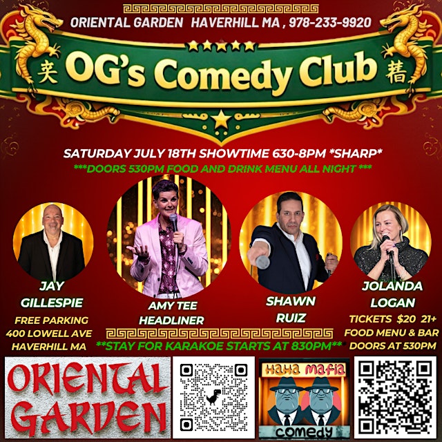 COMEDY SHOW Saturday July 18 w/ Haverhill's own Amy Tee at OG's Comedy Club primary image