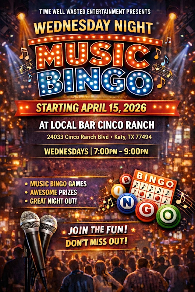 Image principale de Wednesday Night Music Bingo @ Local Bar Cinco Ranch