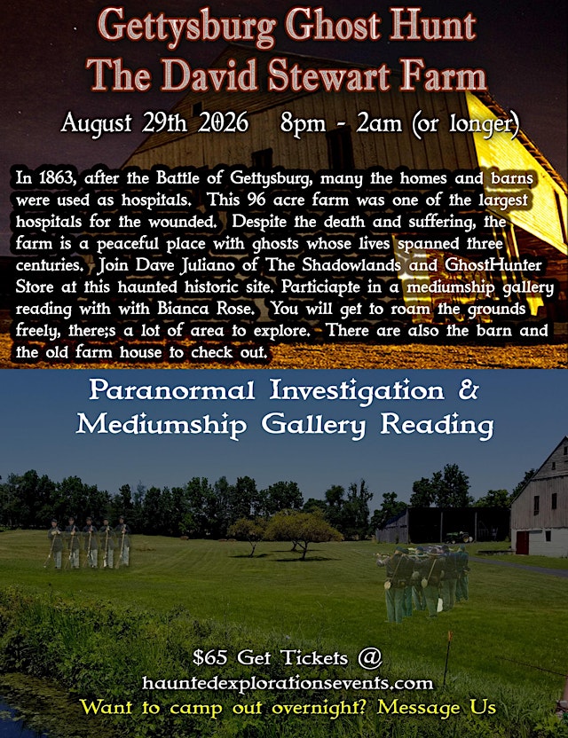 Image principale de Gettysburg Investigation and Gallery Reading at the David Stewart Farm