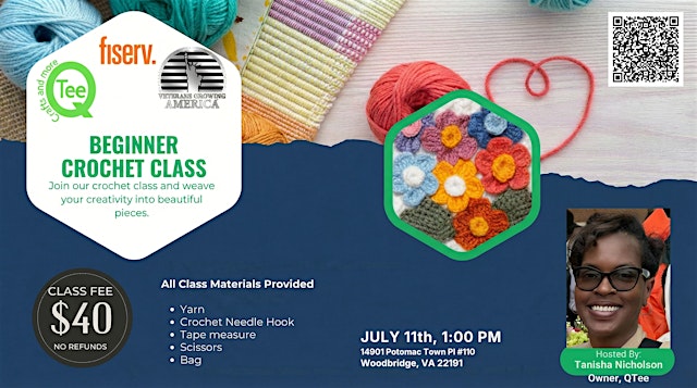 Image principale de Beginner Crochet Class Hosted by Tanisha Nicholson, Owner of QTee