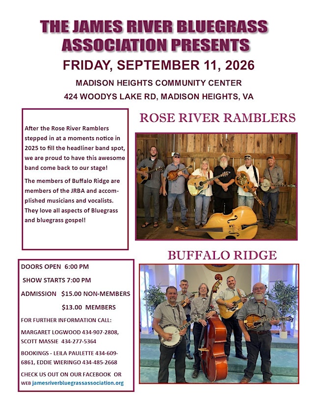 Bluegrass Concert: Rose River Ramblers & Buffalo Ridge primary image