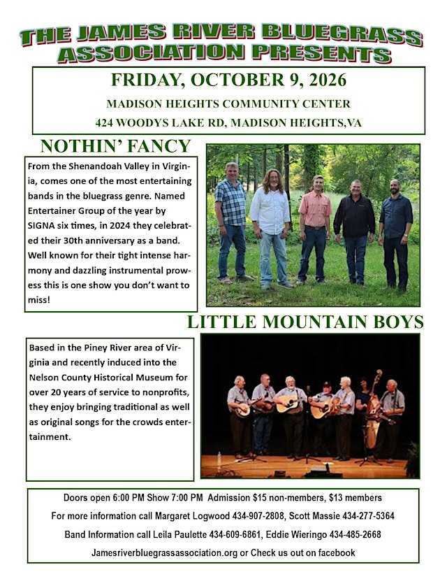 Bluegrass Concert: Nothin’ Fancy & Little Mountain Boys primary image