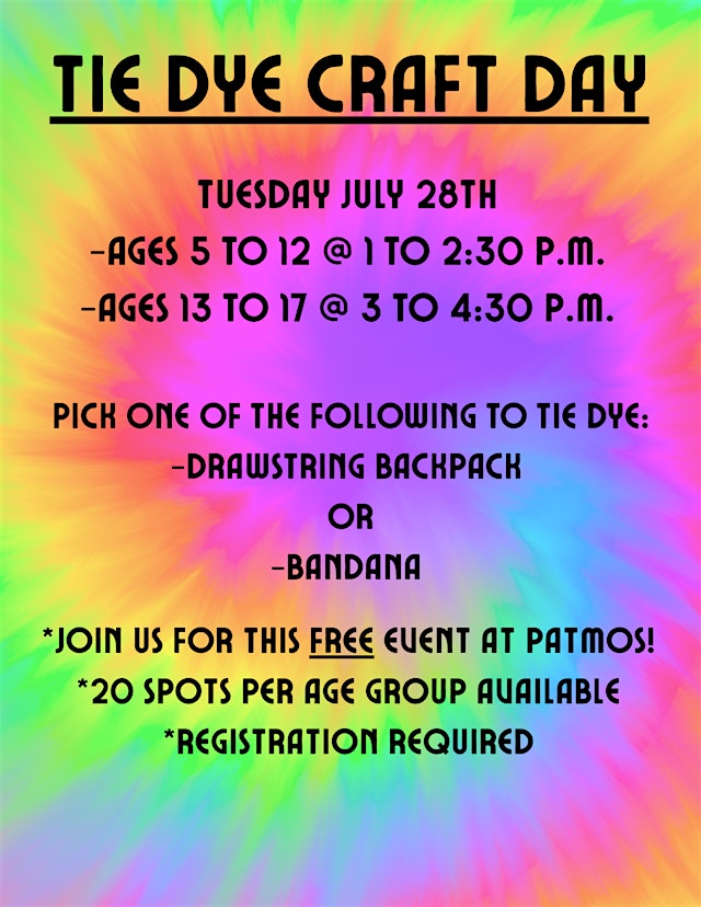 Image principale de Tye Dye Craft Day @ Patmos Library