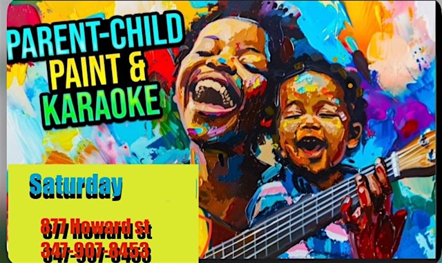 Image principale de 12-2 pm every Saturday Parent and kid Karaoke sip and paint
