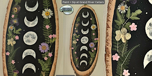 Image principale de Wood Slice Moon Phase + Pressed Flowers | Grand River Cellars