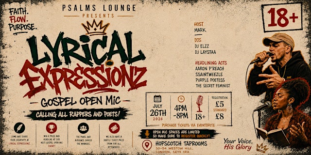 Imagem principal de Psalms Lounge Presents - Lyrical Expressionz: Rappers & Poets Open Mic