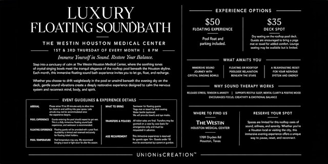 Image principale de Immersive Floating SoundBath | The Westin Houston Medical Center