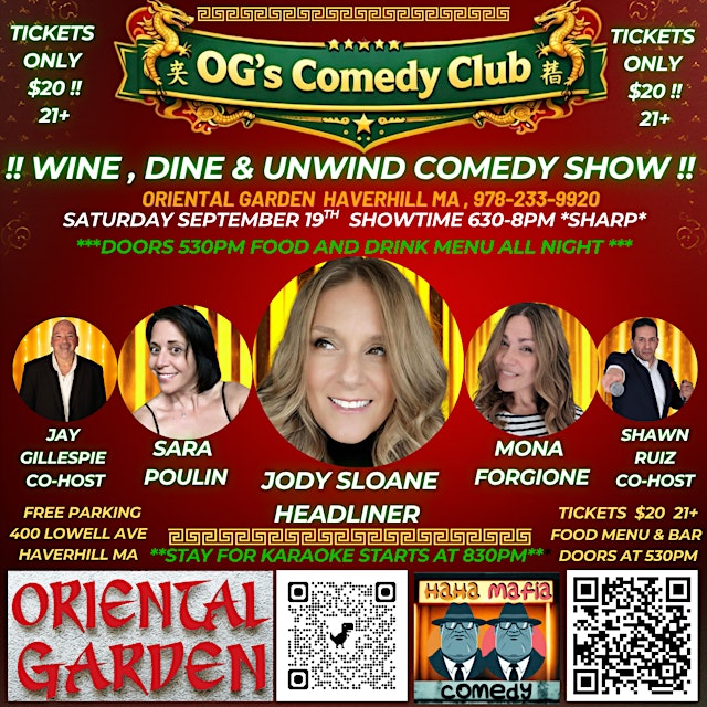 COMEDY SHOW Saturday September 19, WINE , DINE & UNWIND at OG's COMEDY CLUB primary image