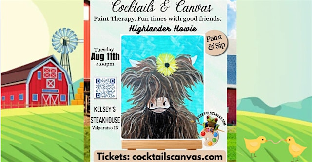 Image principale de "HIGHLANDER HOWIE" Cocktails & Canvas Fun Paint and Sip Art Event