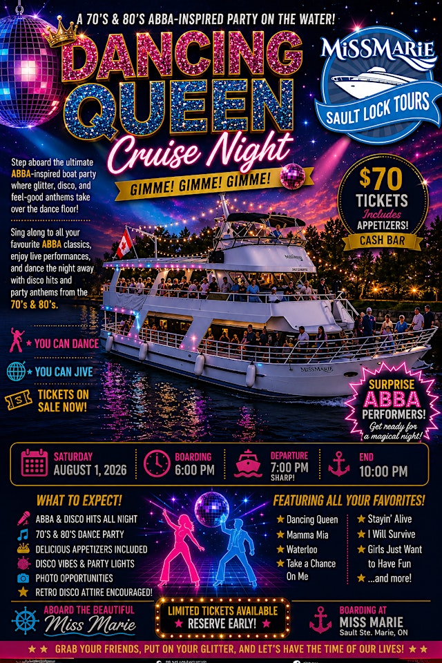 Image principale de DANCING QUEEN CRUISE NIGHT An ABBA-Inspired 70's & 80's Party on the Water!