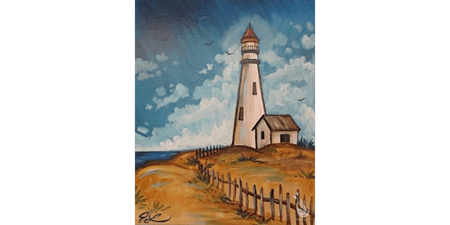 Image principale de Coastal Lighthouse Beauty - Paint and Sip in Houston | Classpop!™