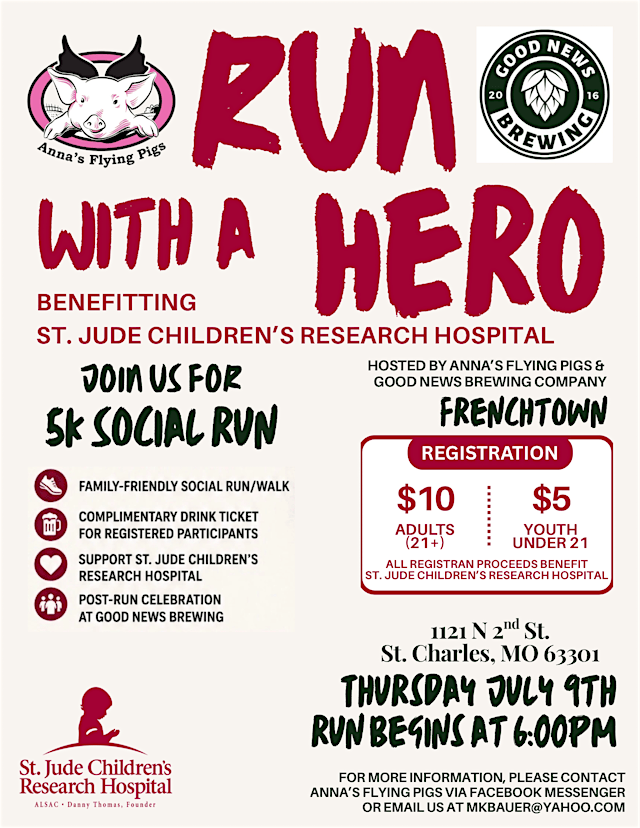 Image principale de Anna’s Flying Pigs: Run With a Hero Social Run at Good News Brewing Company