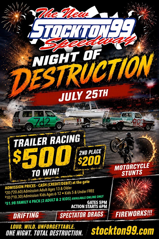 Imagen principal de NIGHT OF DESTRUCTION @ THE STOCKTON 99 SPEEDWAY JULY 25TH
