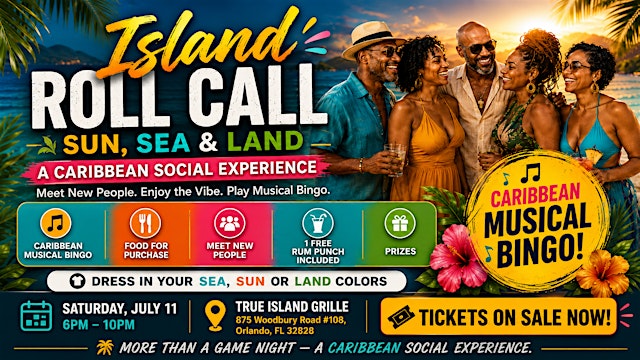 Image principale de Island Roll Call Caribbean Social-Food, Folks and Caribbean Musical Bingo!
