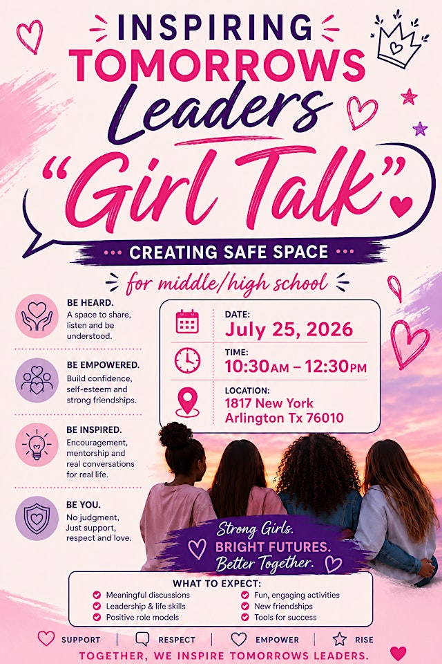 Image principale de Inspiring Tomorrows Leaders “Girl Talk” Middle/HS Students