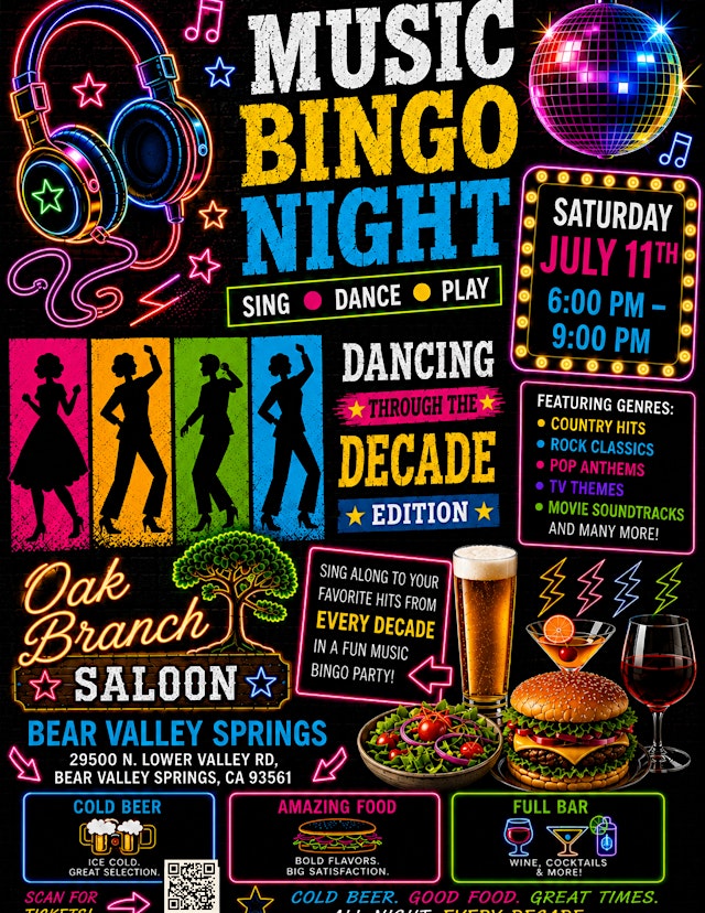 Image principale de Music Bingo Night @ The Oak Branch Saloon Bear Valley Springs