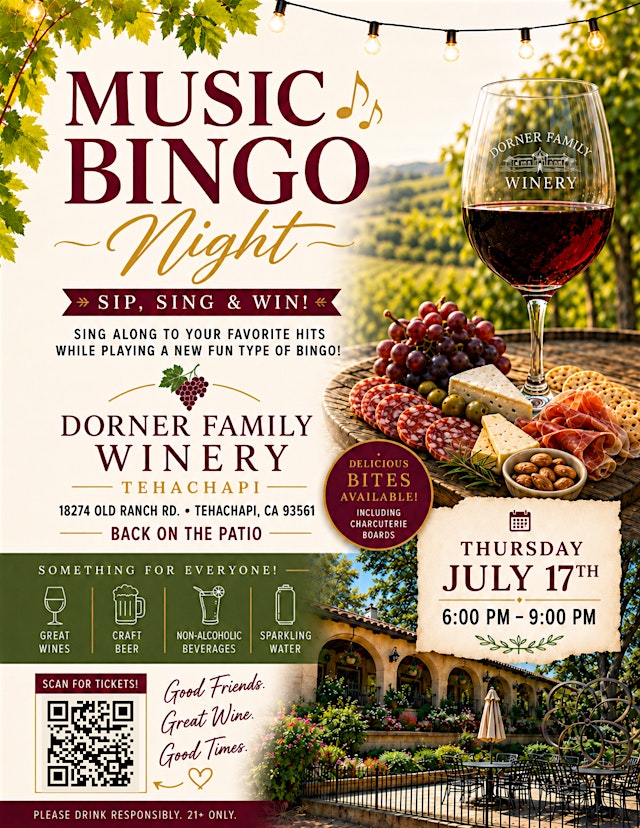 Image principale de Music Bingo Night @ Dorner Family Vineyard Tehachapi